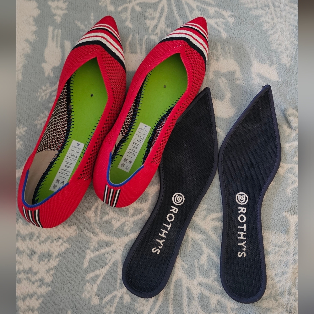 Rothy's Red and White Striped Flats Women's Size 10.5 EUC!